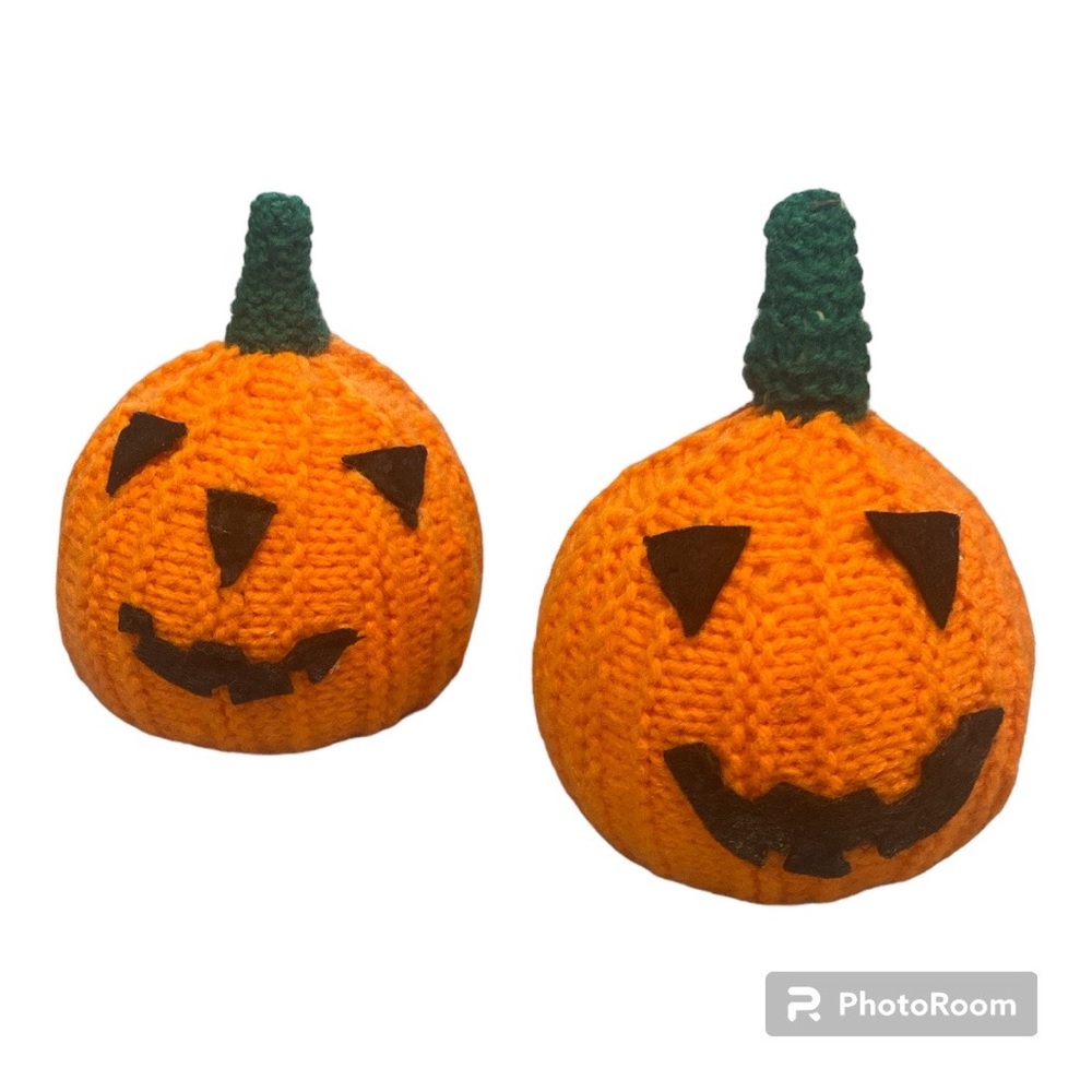 Vintage Handmade Knitted Jack-O-Lantern Pumpkins Halloween Bundle